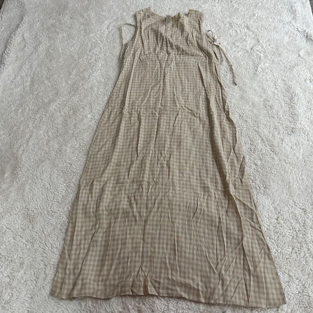 VTG Plaid Biege Dress Made in USA Cottage Core Soft Prairie Coquette Sz 9/10